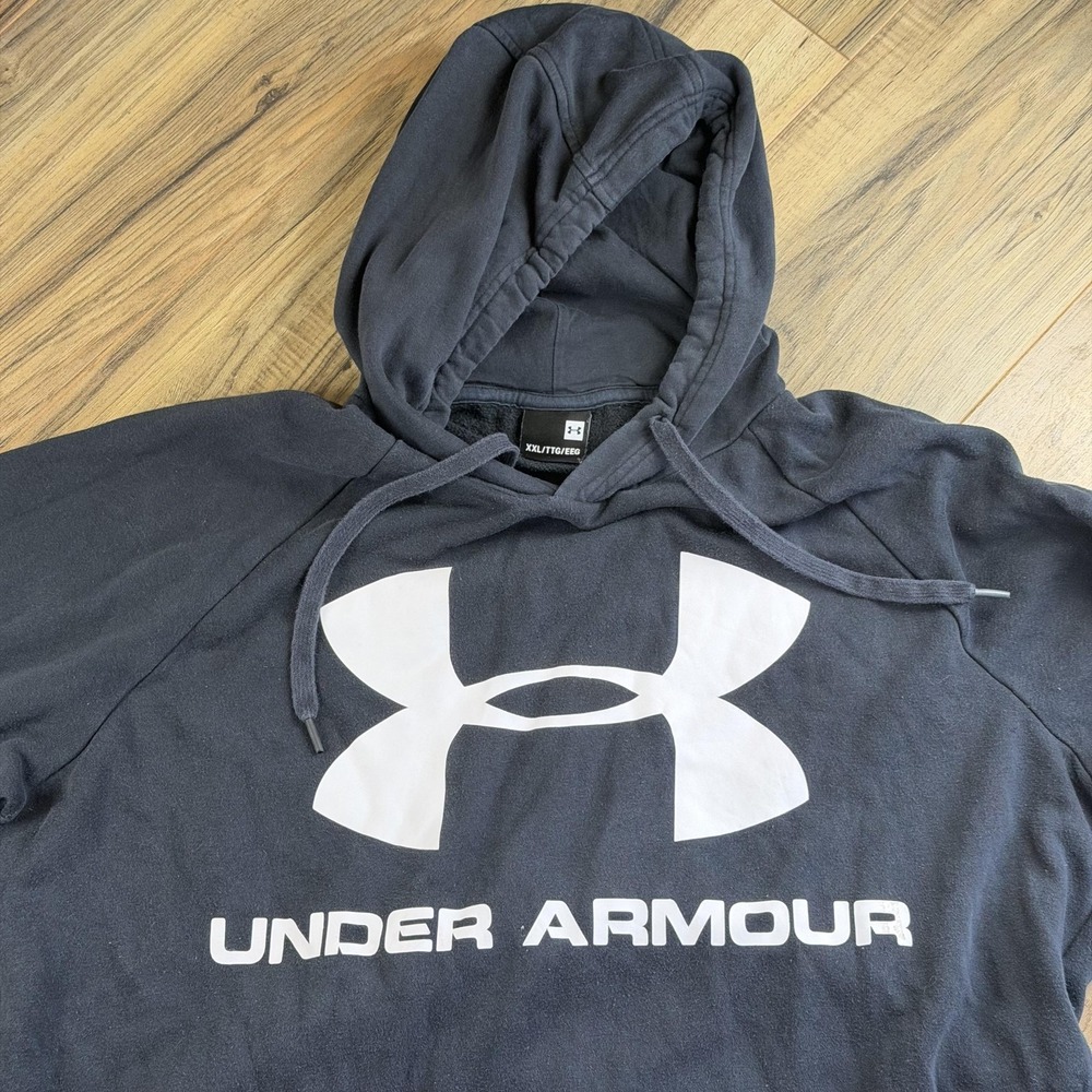 Under Armour Hoodie Mens 2XL Gray Big Logo Fleece Pullover Sweatshirt Athletic